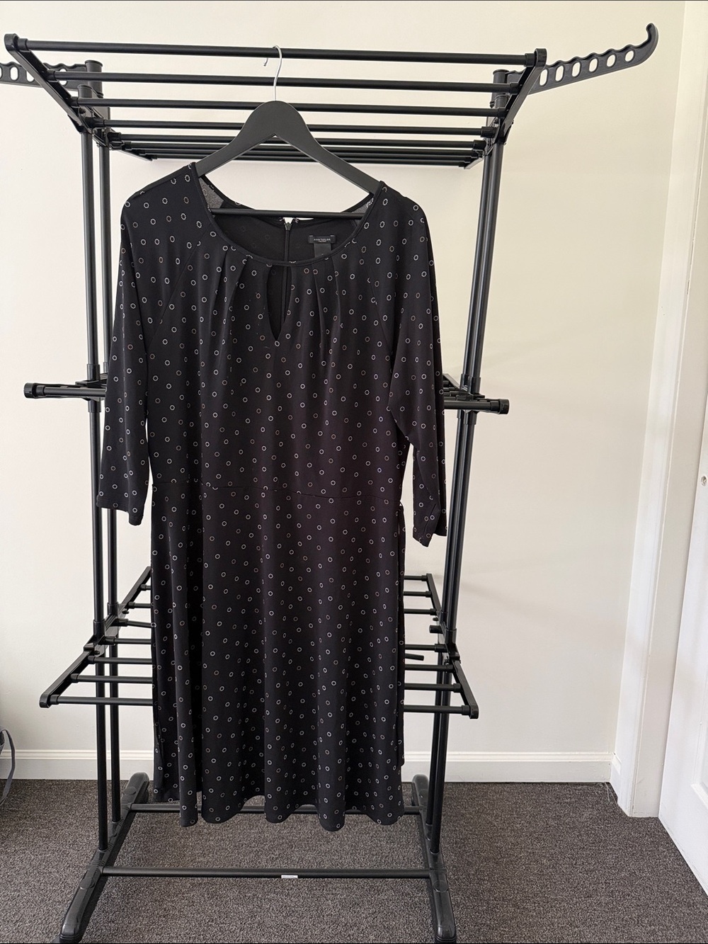 Black Short Dress with Subtle White Dot Print